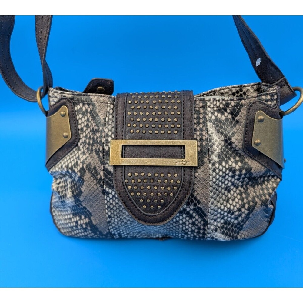 Jessica Simpson Snake Print Crossbody Shoulder Bag Brass Toned Hardware Rare